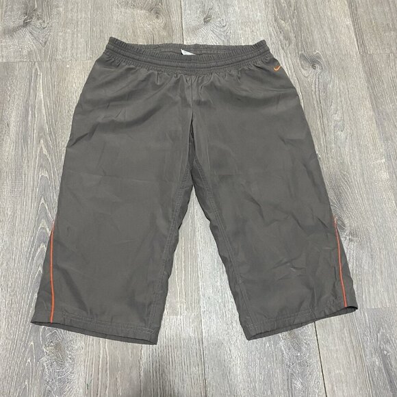 Nike Womens 32x17 Cropped Capri Pants Lined Grey Orange Swish Medium (8-10) - Picture 1 of 4
